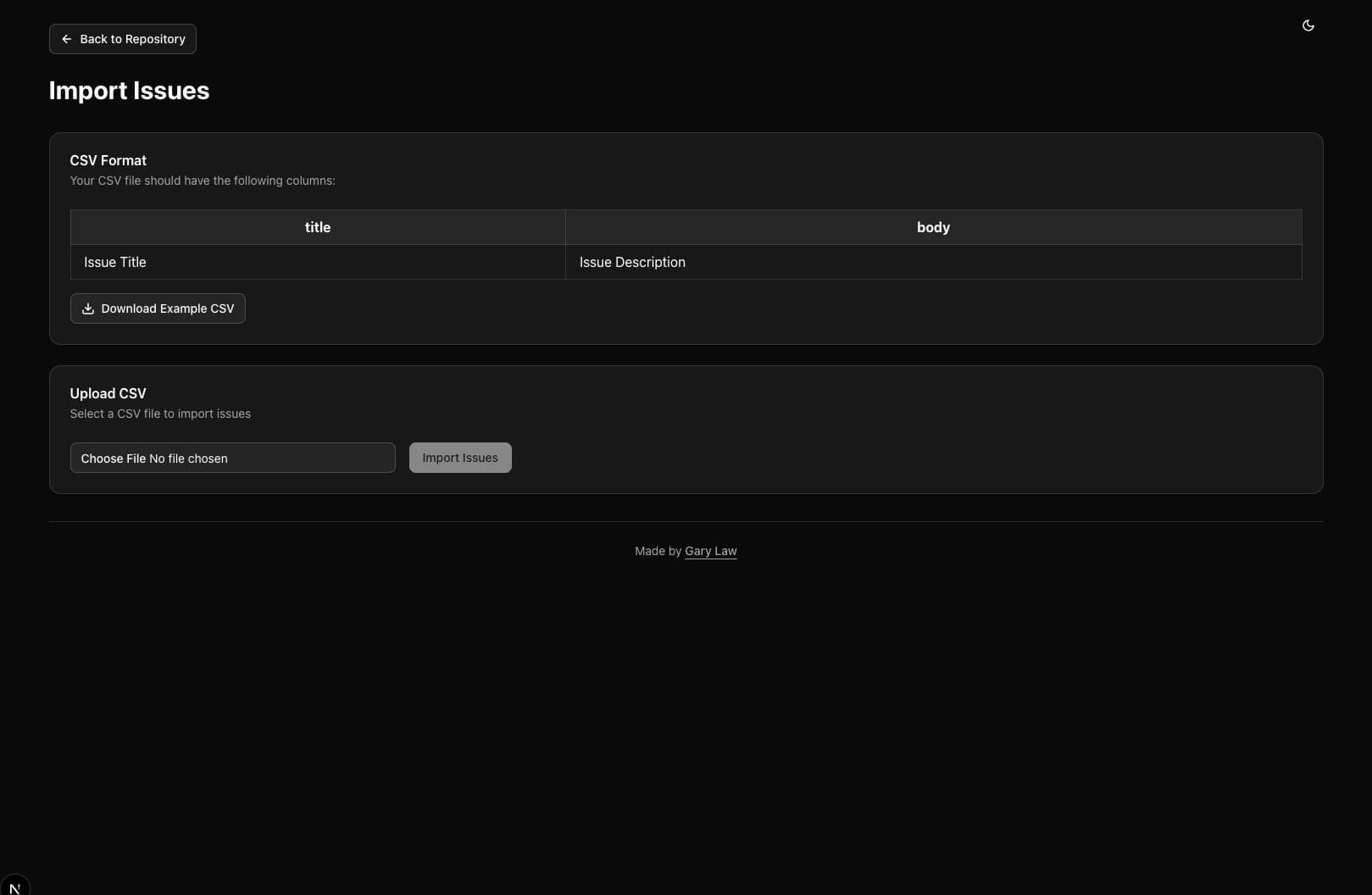 CSV Import Interface